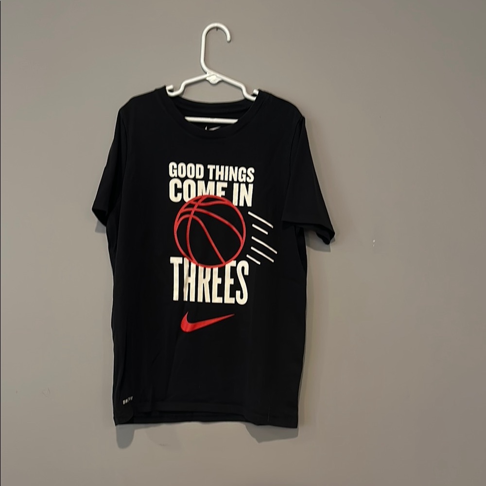 Nike Athletic Cut Black Tee with Red Basketball Graphic